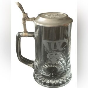 Vintage Winston Cup Glass Beer Stein Tankard Metal Lid Perfect for NASCAR Fans